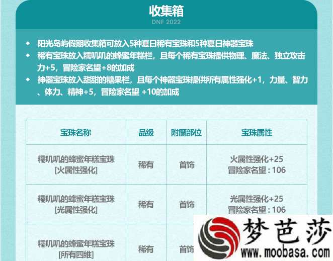 dnf阳光岛屿假期收集箱宝珠属性